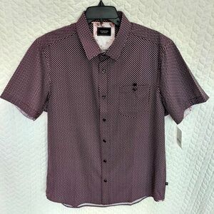 7 Diamonds 4 Way Stretch Men's  Large Black/Red Short Sleeve Button Up